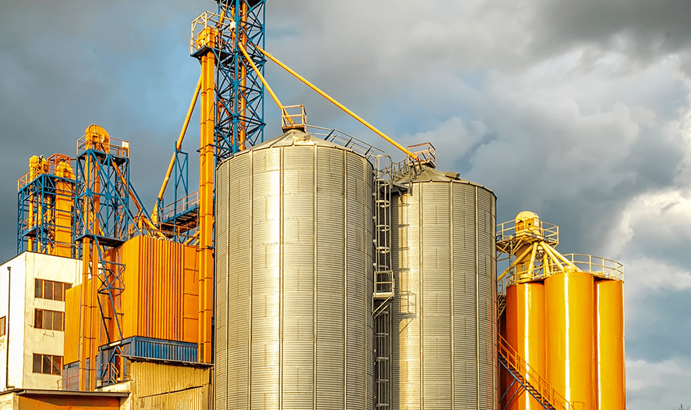 two large grain silos