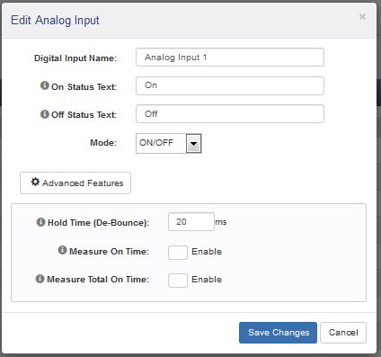 400 Series I/O Setup Analog to Digital Input Edit Window