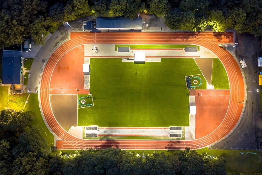 Aerial View of Sports Complex Lighting