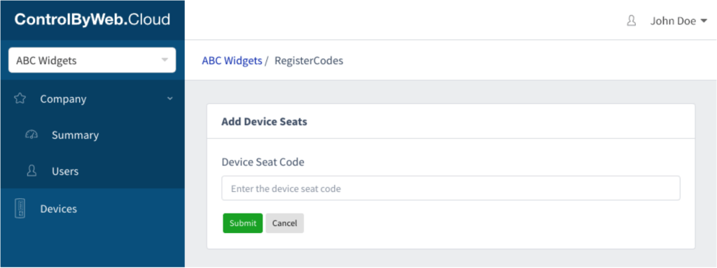 Adding Device Seats to the ControlByWeb Cloud