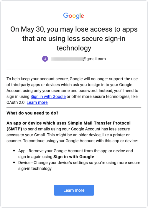Gmail Secure Sign-In Notifications