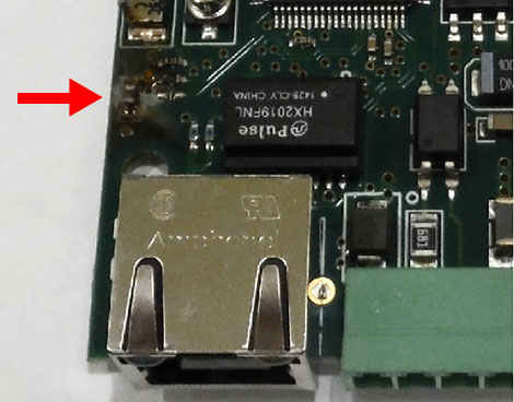 An example of lightning damage on a circuit board