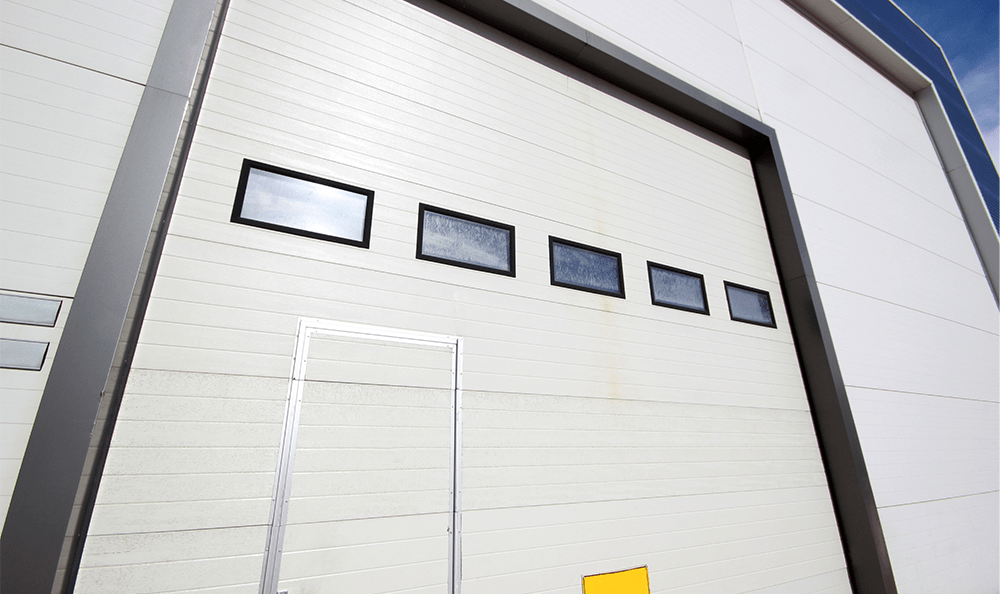 Large white commercial garage door