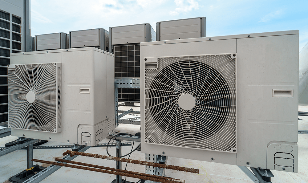 HVAC system on the roof of a warehouse