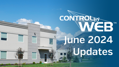 Photograph of the ControlByWeb facility in Nibley, Utah. Sunny summer day with blue skies and some clouds. Headline reads "June 2024 Updates."