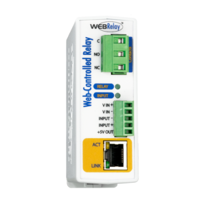 Original WebRelay Single Relay & Input Module with one electromechanical relay, one optically isolated input, and built-in web server for remote control