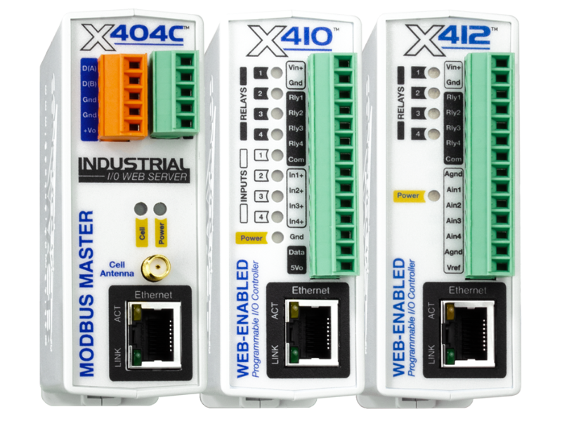 From left to right: Modbus RS485 Master Controller, Modbus RTU Based Relay and Input Module, Modbus to Analog Gateway and Relay Module