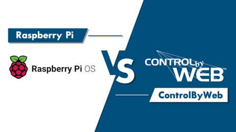 graphic comparing the Raspberry Pi OS logo and ControlByWeb logo with a "VS" in the middle